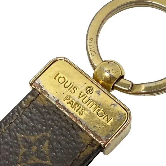 LOUIS VUITTON Porte Cles Dragonne M65221 Monogram Canvas Gold Monogram